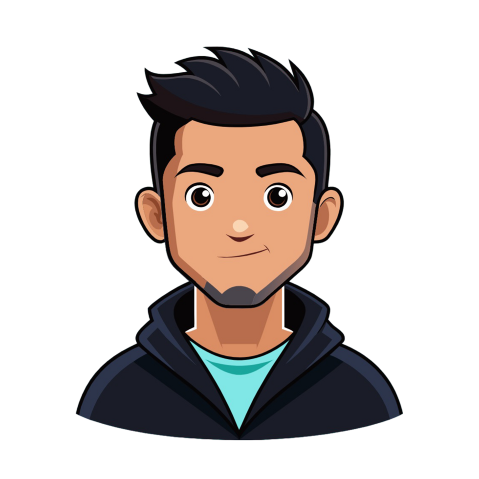 modern male avatar with black hair and hoodie illustration free png